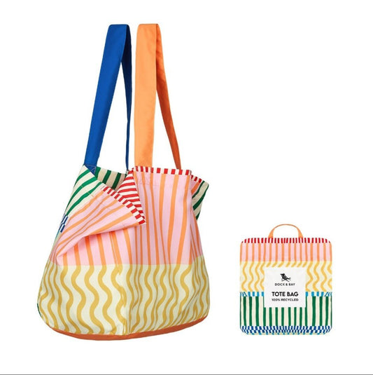 Dock & Bay Everyday Tote Bag Compact & Foldable Bag. Stripe up your life - Cockleshell Crosshaven