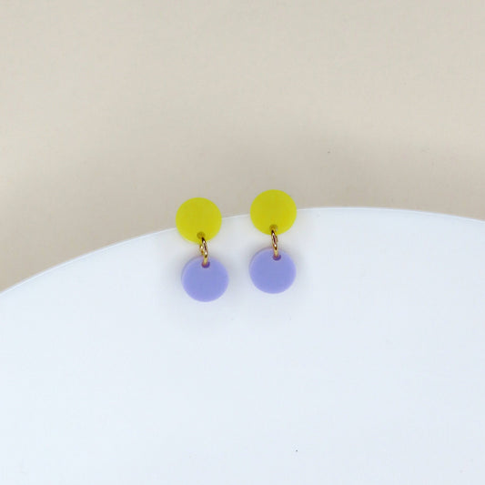 Dotty acrylic earrings in yellow lilac - Cockleshell Crosshaven