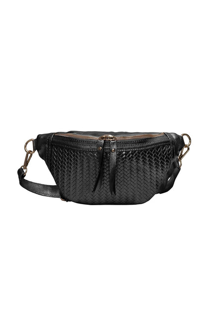 Braided Leather Crossbody Bag. Black