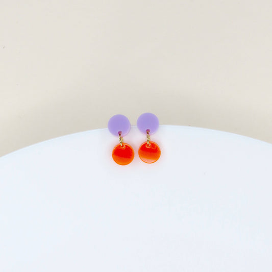Dotty acrylic earrings in lilac neon orange