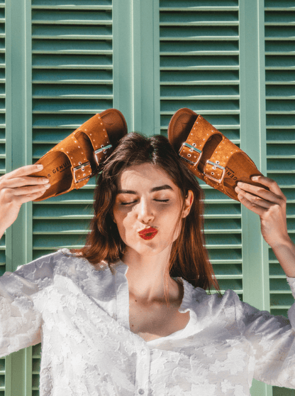 Genuins Real Leather Ladies Sandal in Tan leather - Cockleshell Crosshaven