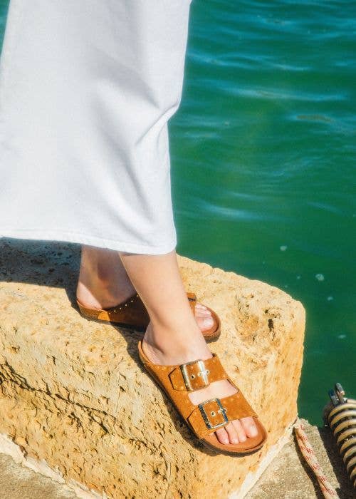 Genuins Real Leather Ladies Sandal in Tan leather - Cockleshell Crosshaven