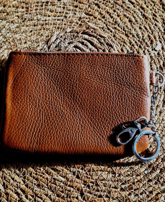 Grained Leather Purse in Tan Leather - Cockleshell Crosshaven