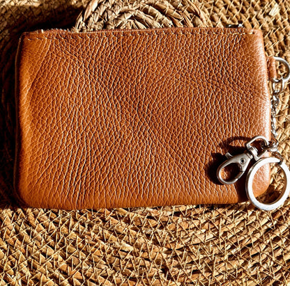 Grained Leather Purse in Tan Leather - Cockleshell Crosshaven