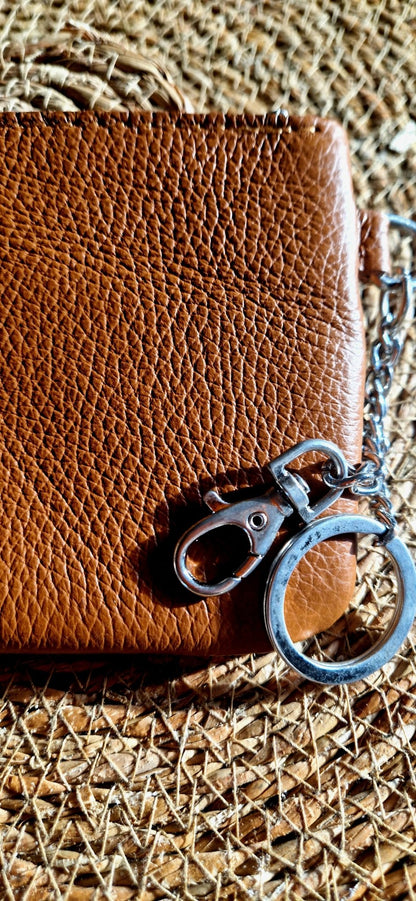 Grained Leather Purse in Tan Leather - Cockleshell Crosshaven