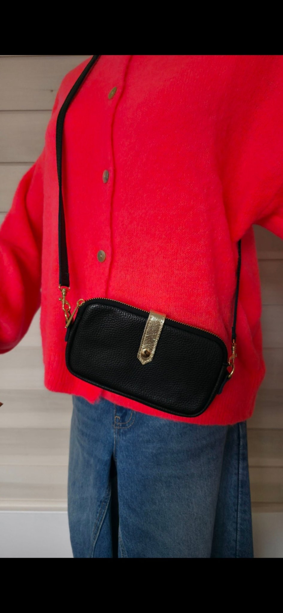 Italian Leather Black & Gold Crossbody bag - Cockleshell Crosshaven