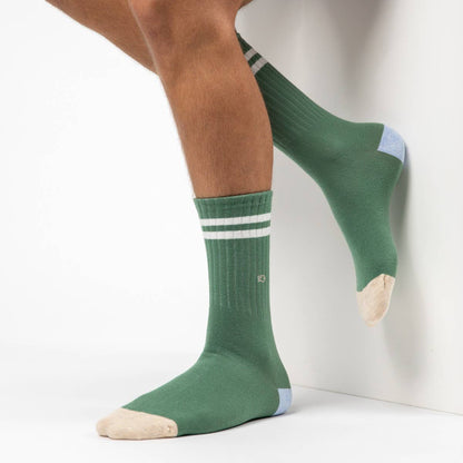 Mens Retro socks - Green, white striped: One size: 7/11. Billybelt - Cockleshell Crosshaven