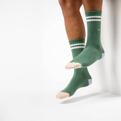 Mens Retro socks - Green, white striped: One size: 7/11. Billybelt - Cockleshell Crosshaven
