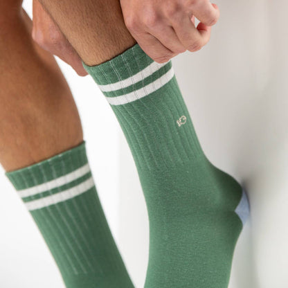 Mens Retro socks - Green, white striped: One size: 7/11. Billybelt - Cockleshell Crosshaven