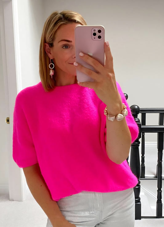 Neon Pink Alpaca Mix Short Sleeve Knit
