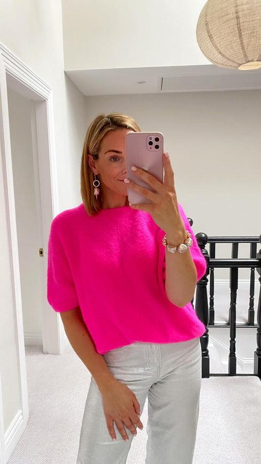 Neon Pink Alpaca Mix Short Sleeve Knit - Cockleshell Crosshaven