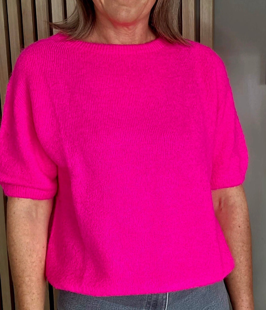 Neon Pink Alpaca Mix Short Sleeve Knit - Cockleshell Crosshaven