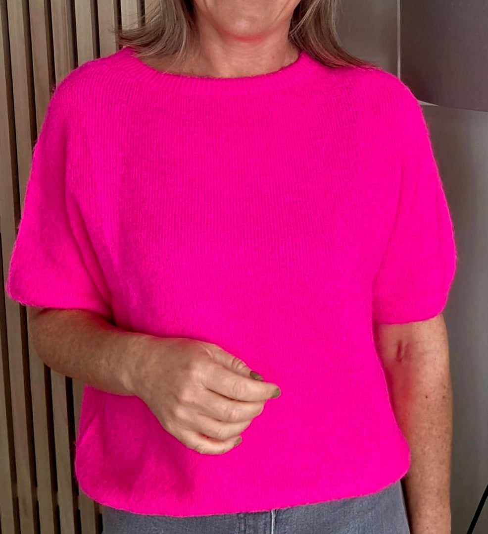 Neon Pink Alpaca Mix Short Sleeve Knit - Cockleshell Crosshaven