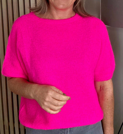 Neon Pink Alpaca Mix Short Sleeve Knit - Cockleshell Crosshaven