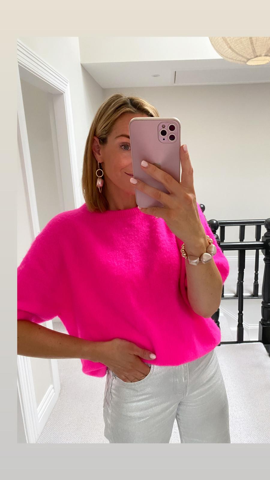 Neon Pink Alpaca Mix Short Sleeve Knit - Cockleshell Crosshaven