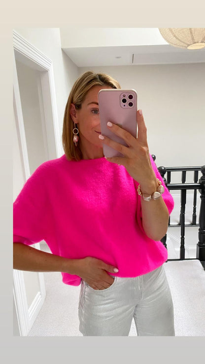 Neon Pink Alpaca Mix Short Sleeve Knit - Cockleshell Crosshaven