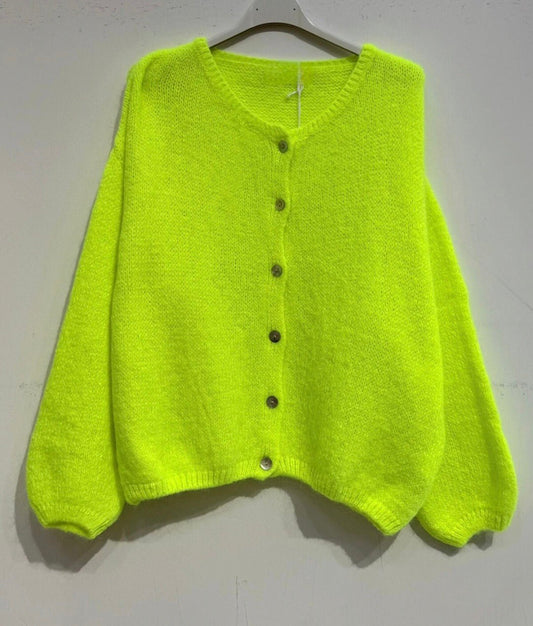 Neon Yellow Kid Mohair & Wool Mix Cardigan Knit - Cockleshell Crosshaven