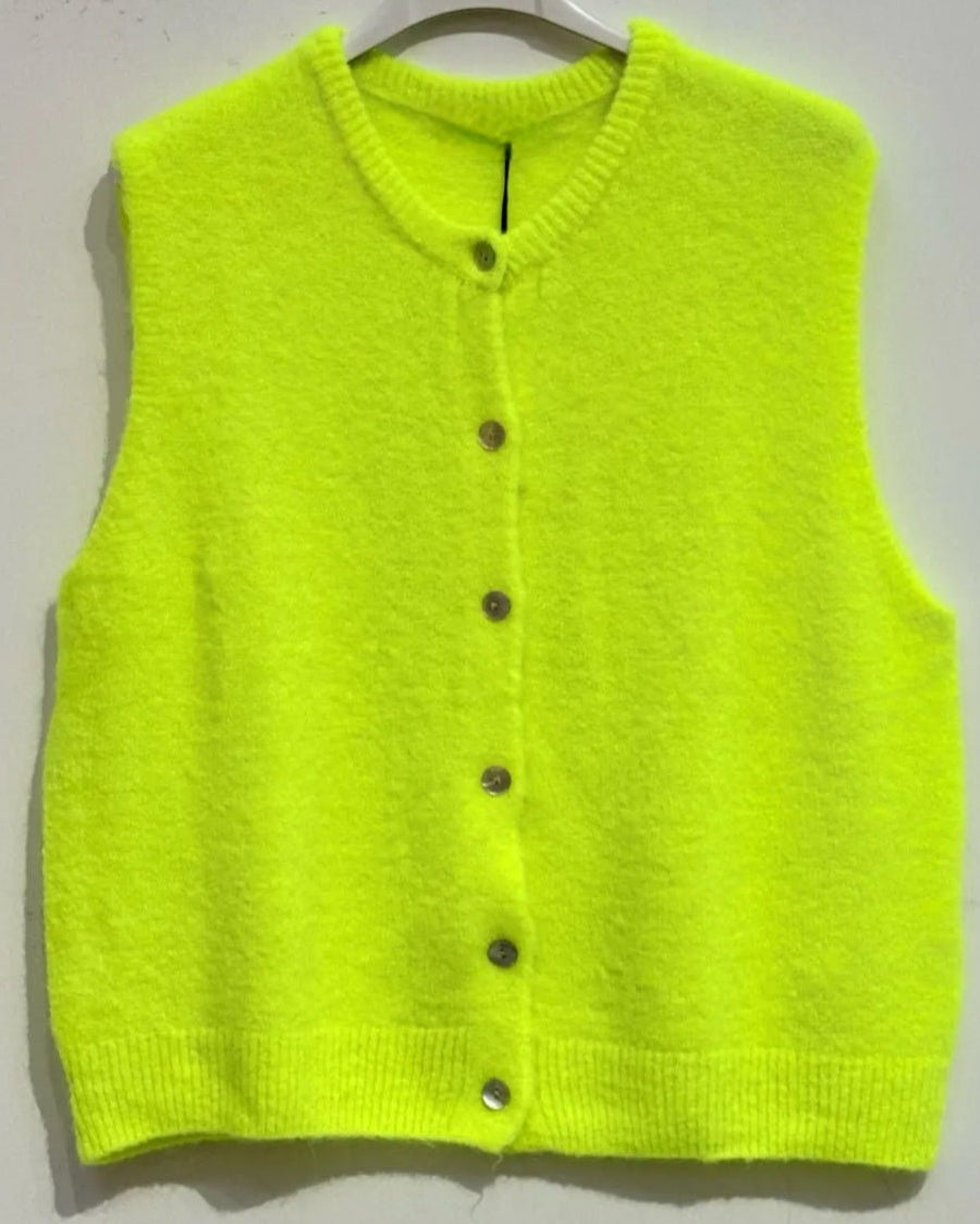 Neon Yellow Superfine Alpaca & Wool sleeveless cardigan/gilet - Cockleshell Crosshaven