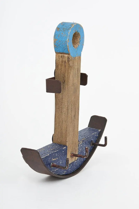 Anchor Shaped triple key hook. Wood and Metal