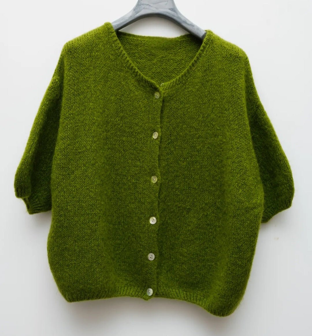 Olive Green Kid Mohair cardigan - Cockleshell Crosshaven