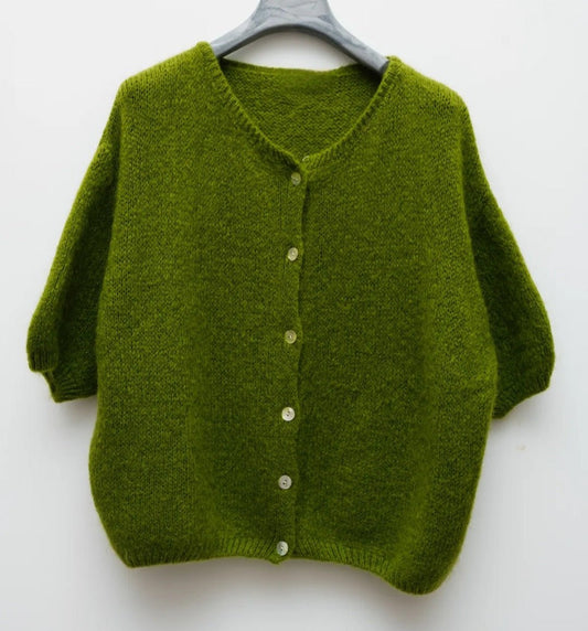 Olive Green Kid Mohair cardigan - Cockleshell Crosshaven