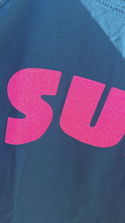 Retro Vibes SUN| Light Sweat/Tee in Teal and Glitter Pink