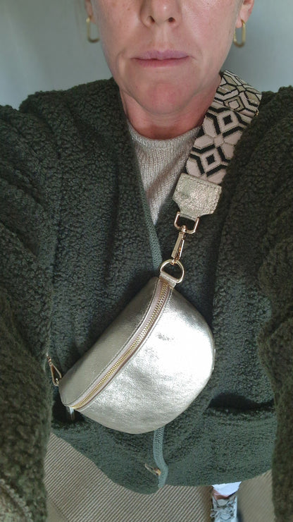 Gold, Real Leather Slingbag.