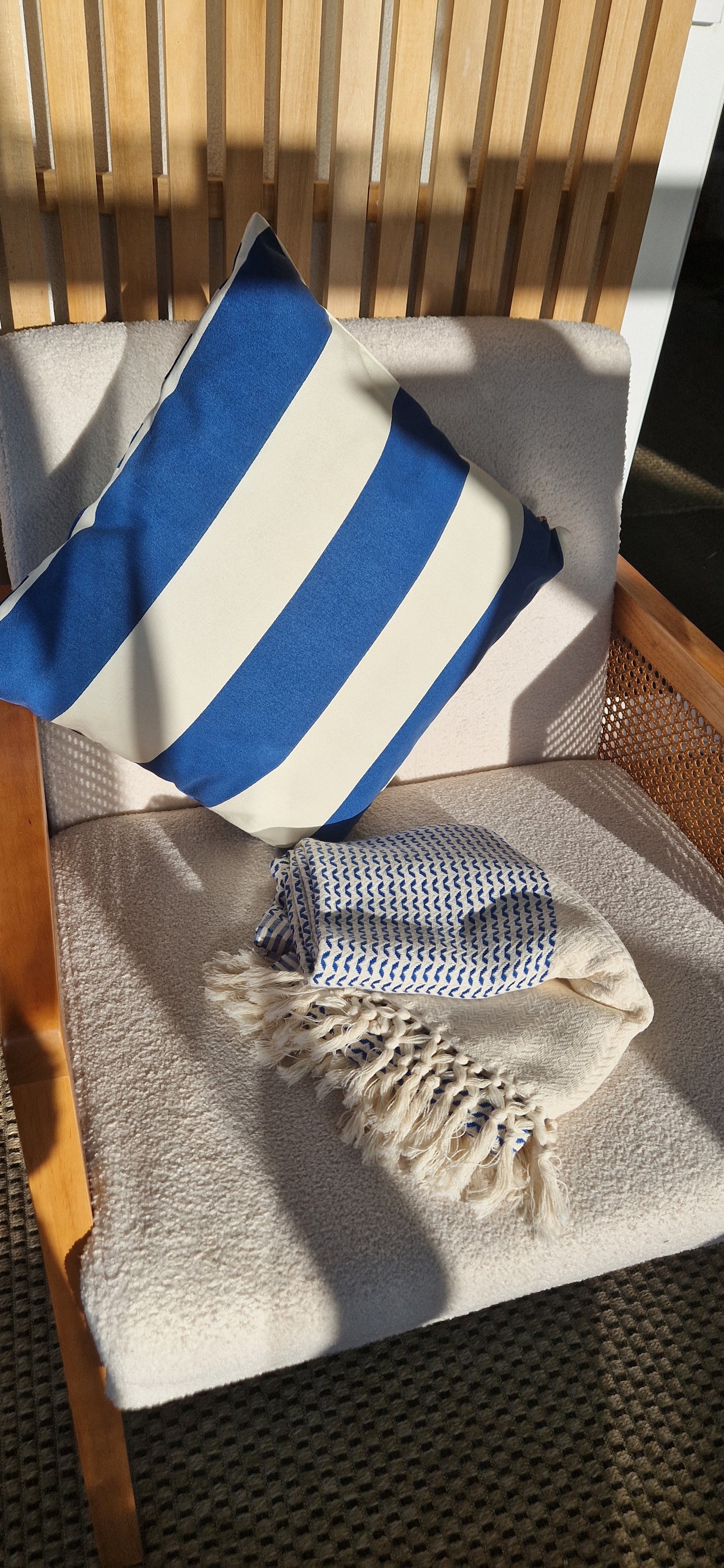Blue and White Striped Cushion