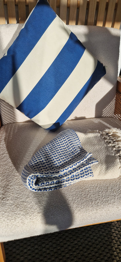 Blue and White Striped Cushion