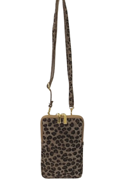 Animal Print, Crossbody Phone Pouch. Leather. Made in Italy