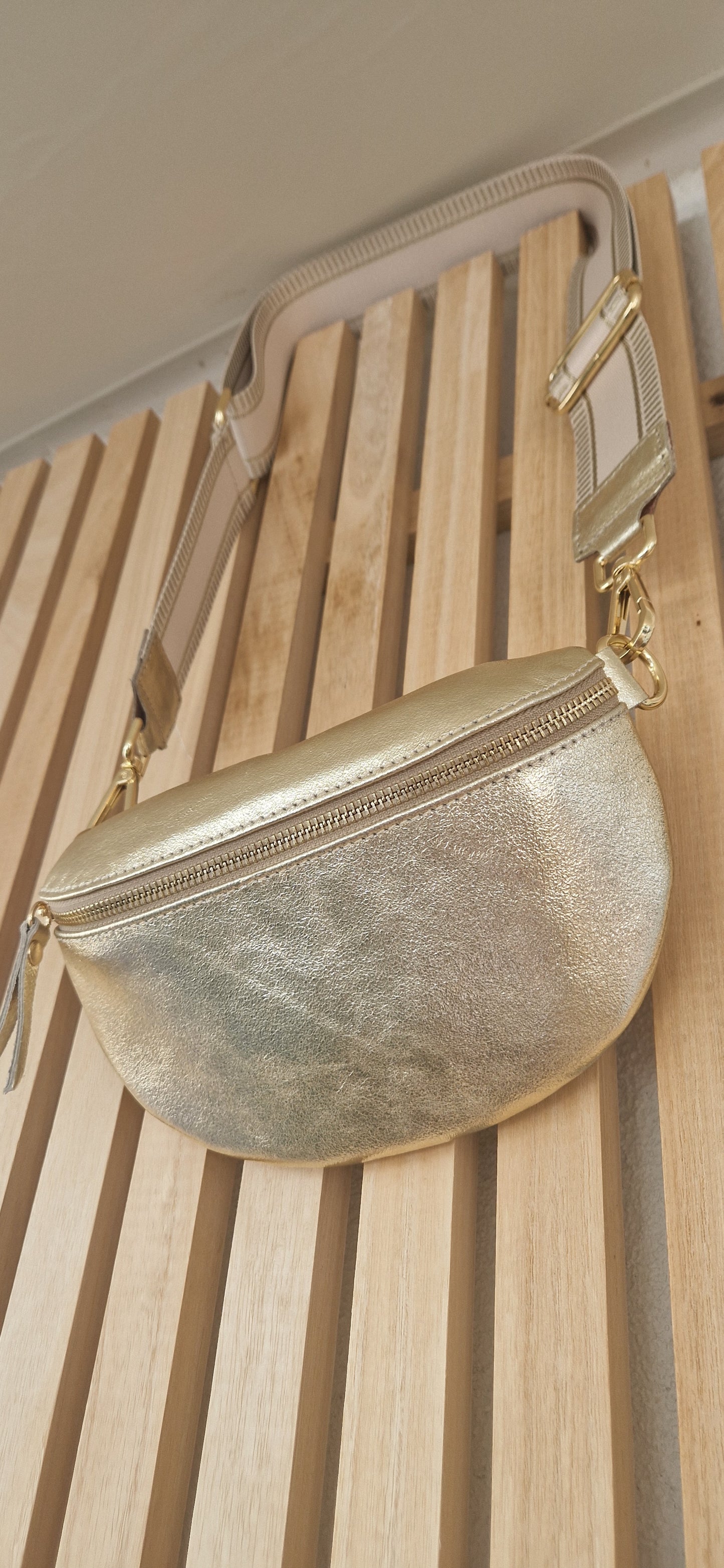 Gold, Real Leather Slingbag.