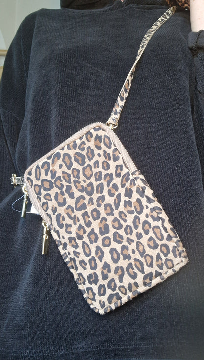 Animal Print, Crossbody Phone Pouch. Leather. Made in Italy