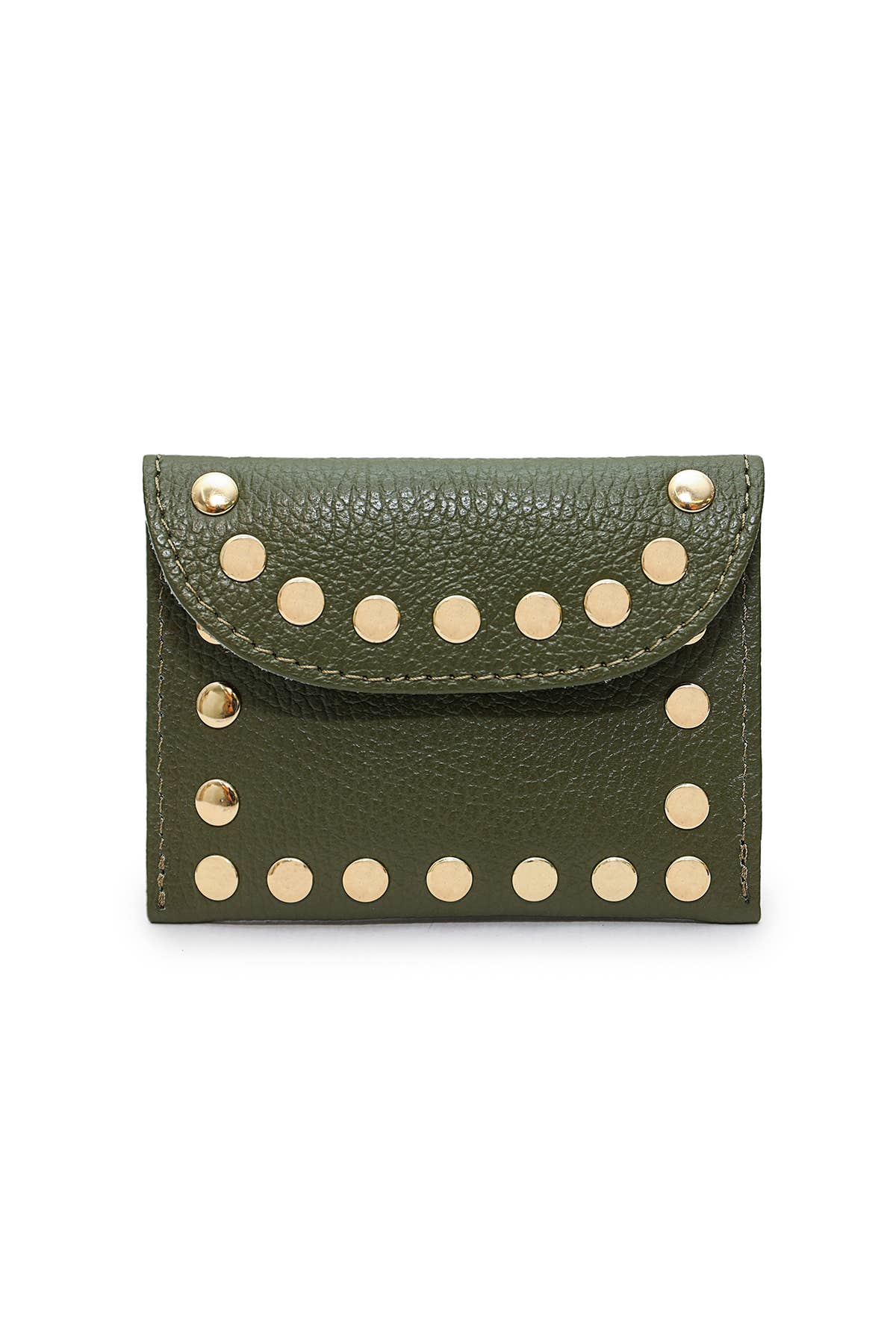 Studded Real Leather Wallet in Khaki - Cockleshell Crosshaven