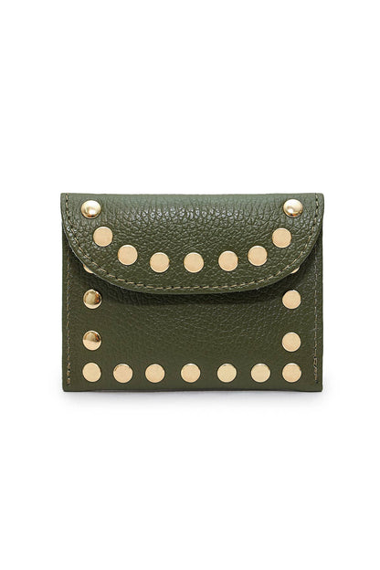 Studded Real Leather Wallet in Khaki - Cockleshell Crosshaven