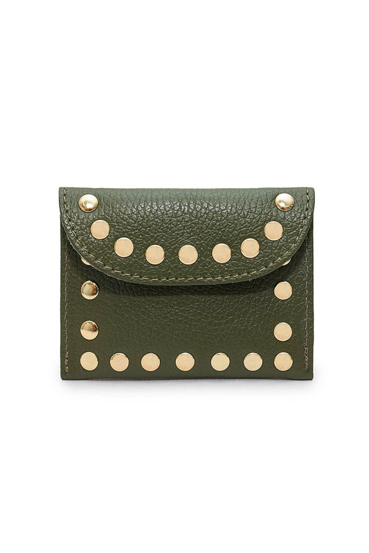 Studded Real Leather Wallet in Khaki - Cockleshell Crosshaven