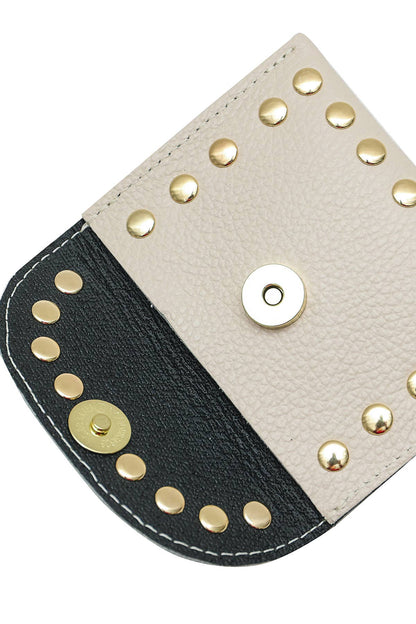 Studded Real Leather Wallet in Khaki - Cockleshell Crosshaven