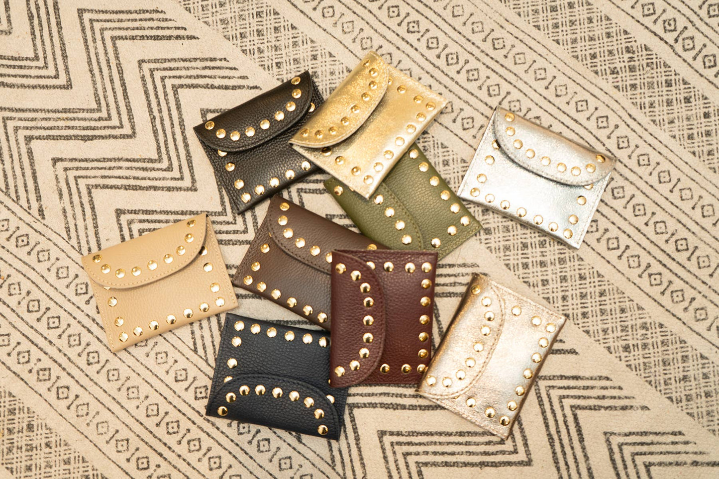 Studded Real Leather Wallet in Khaki - Cockleshell Crosshaven