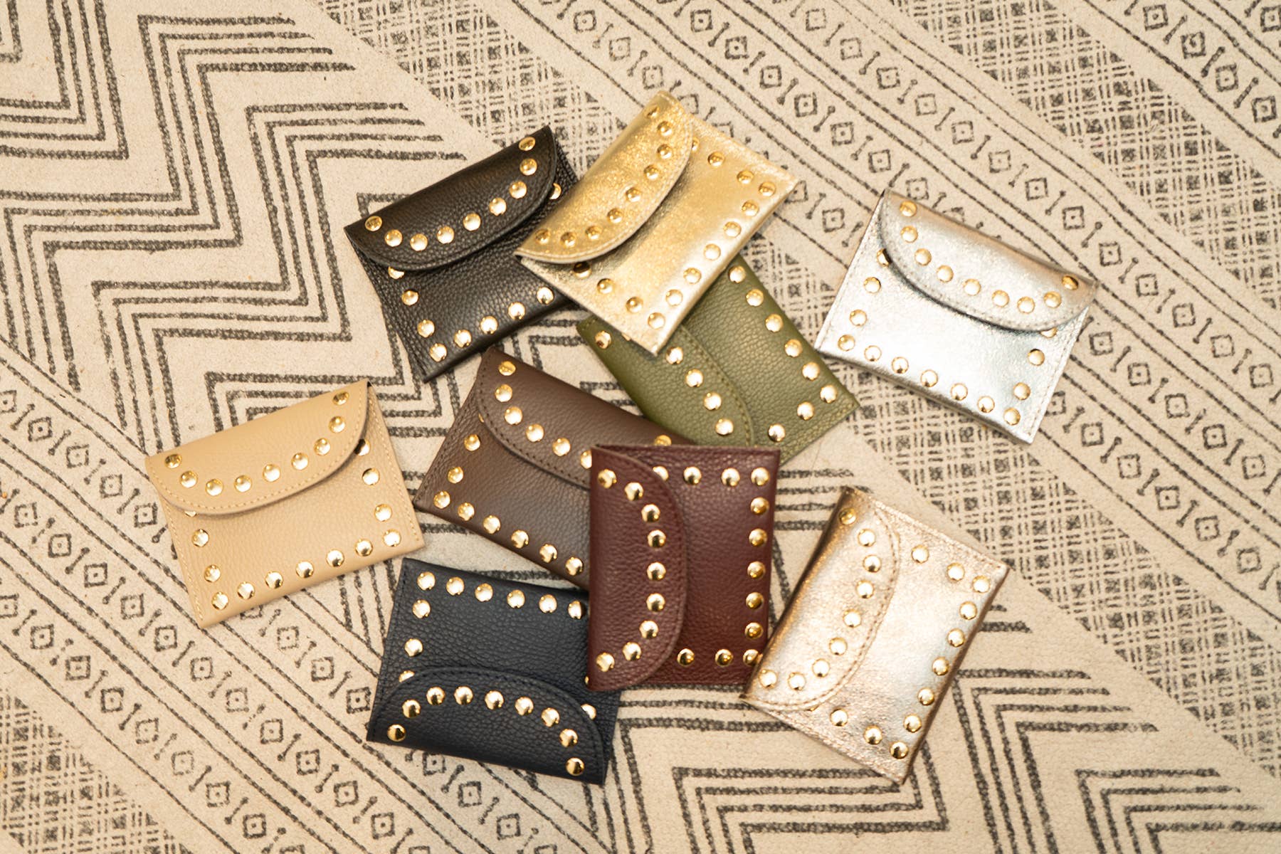 Studded Real Leather Wallet in Khaki - Cockleshell Crosshaven