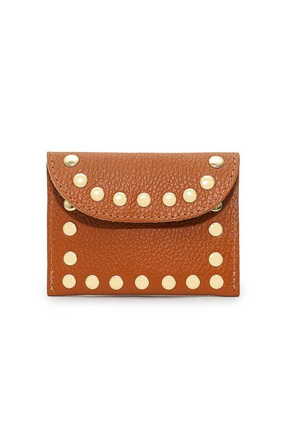 Studded Tan leather purse - Cockleshell Crosshaven