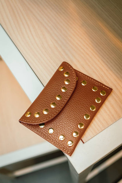 Studded Tan leather purse - Cockleshell Crosshaven