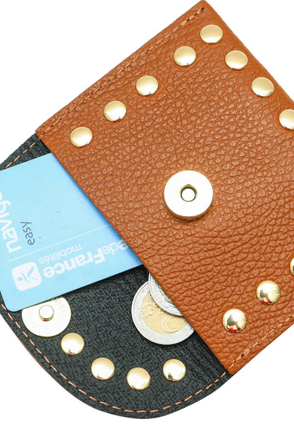 Studded Tan leather purse - Cockleshell Crosshaven