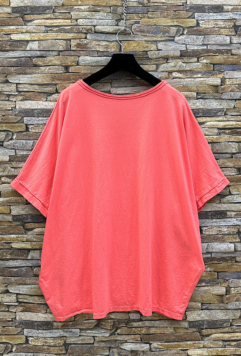 Star Fluid Cotton T Shirt in Coral