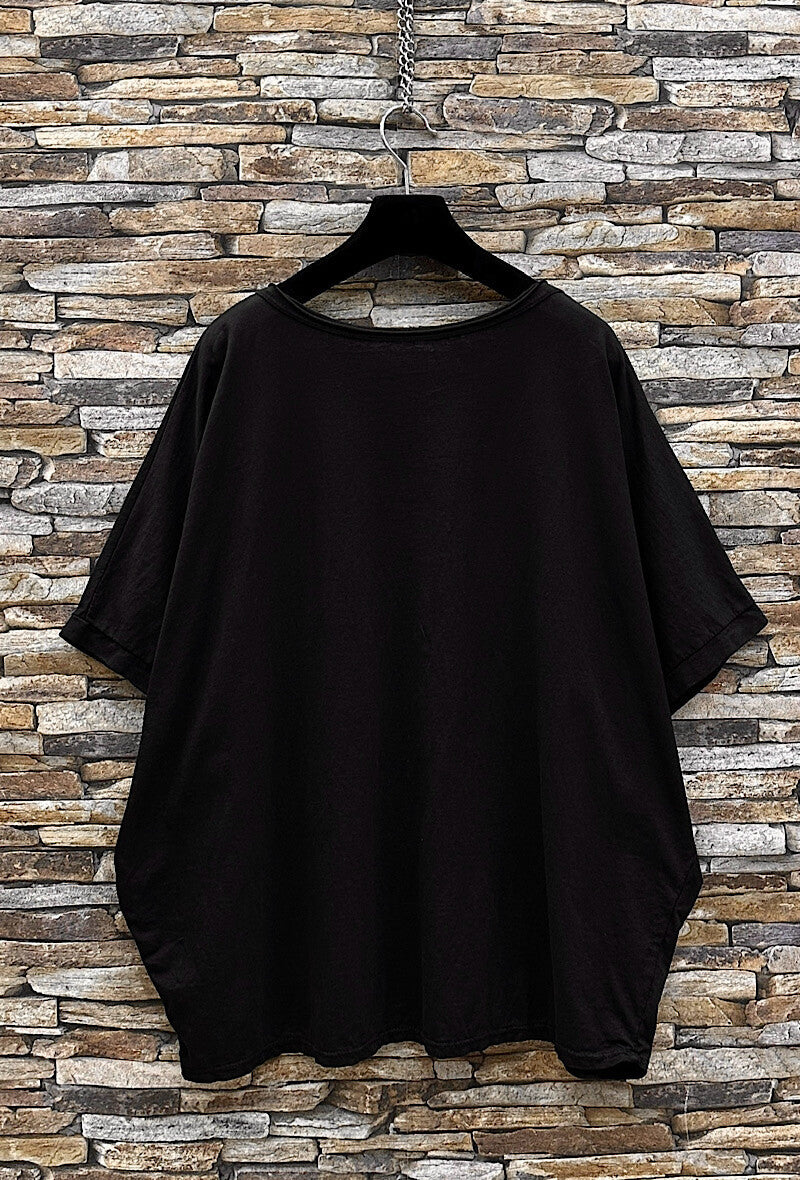 Star, Fluid cotton star t-shirt in Black. One Size
