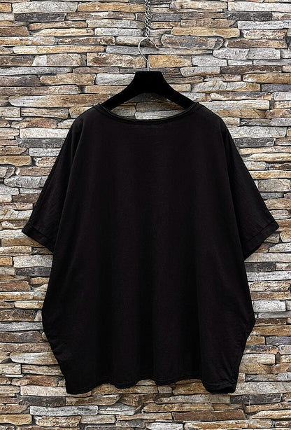 Star, Fluid cotton star t-shirt in Black. One Size