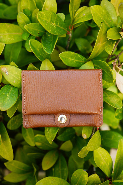 Tan Leather Card purse. Real, Grained Italian leather - Cockleshell Crosshaven