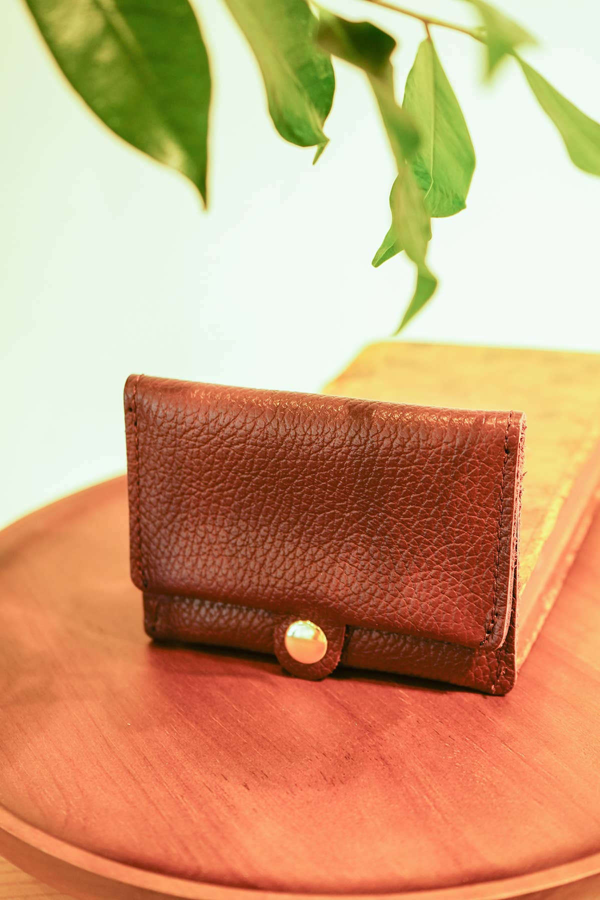 Tan Leather Card purse. Real, Grained Italian leather - Cockleshell Crosshaven
