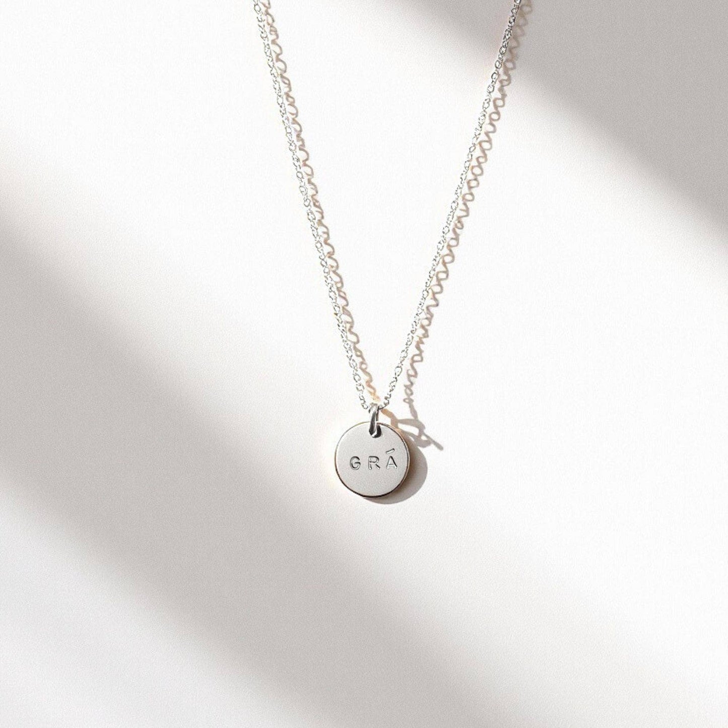 The Grá Mini Disc Necklace : Silver / Upper Case - Cockleshell Crosshaven