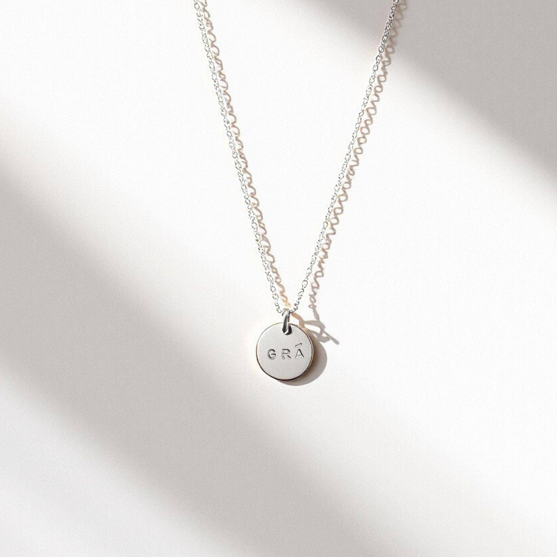 The Grá Mini Disc Necklace : Silver / Upper Case - Cockleshell Crosshaven