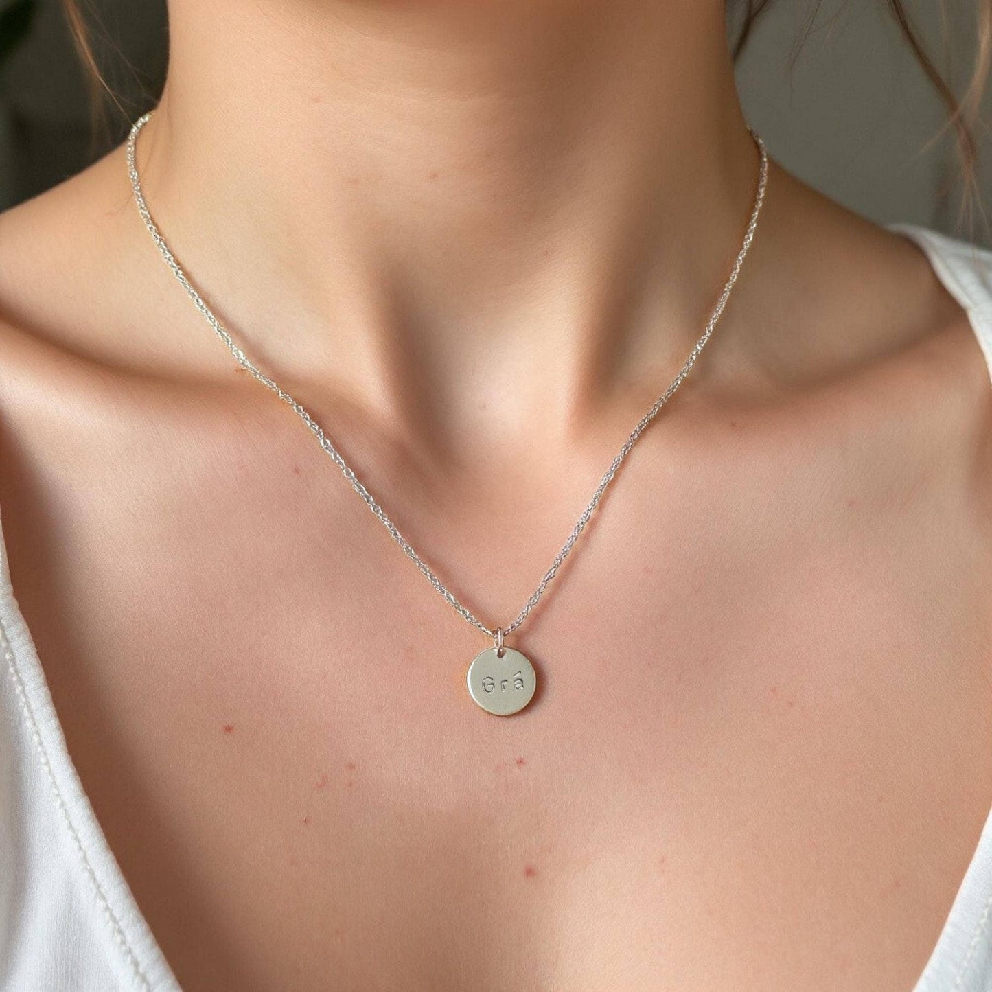 The Grá Mini Disc Necklace : Silver / Upper Case - Cockleshell Crosshaven