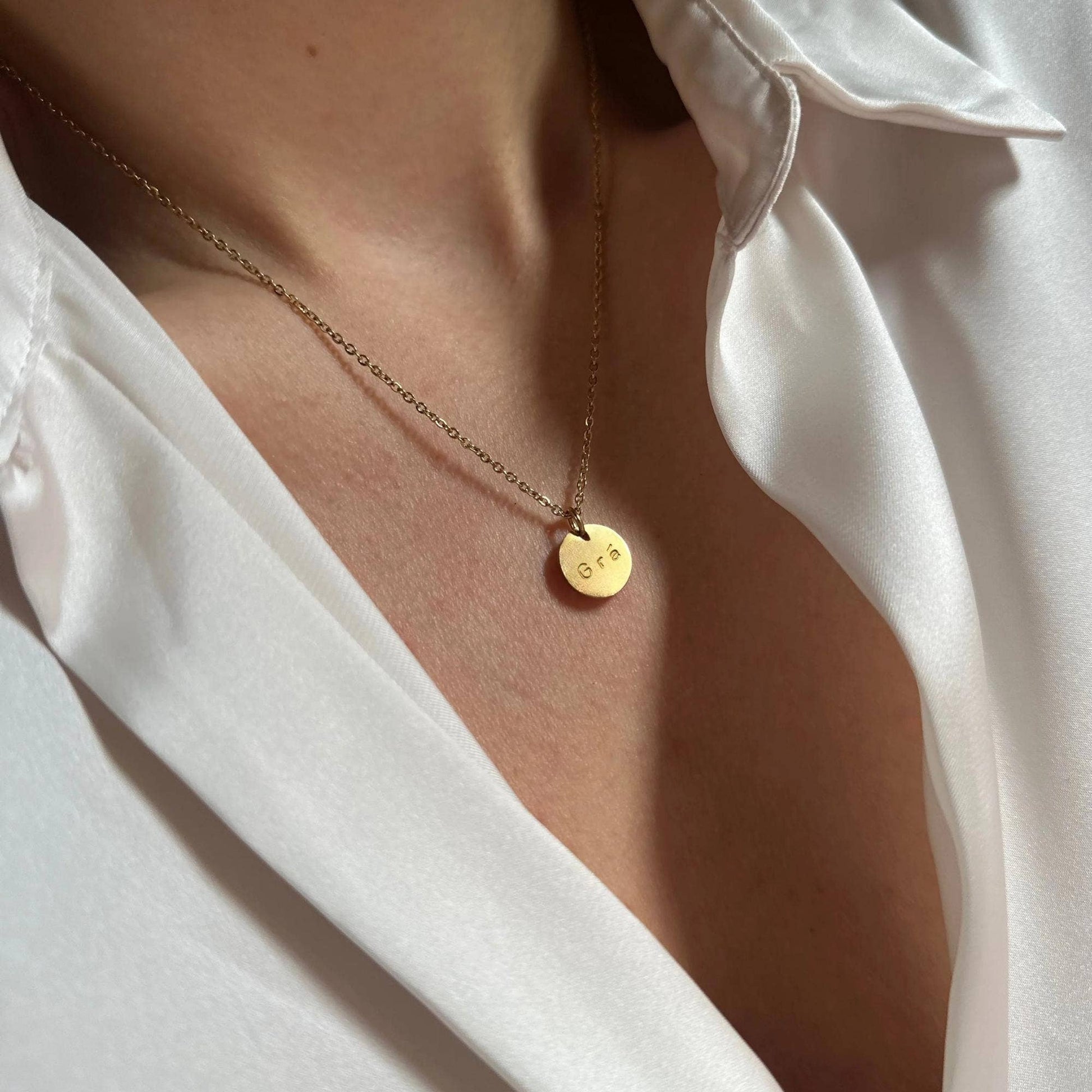 The Grá Mini Disc Necklace : Silver / Upper Case - Cockleshell Crosshaven